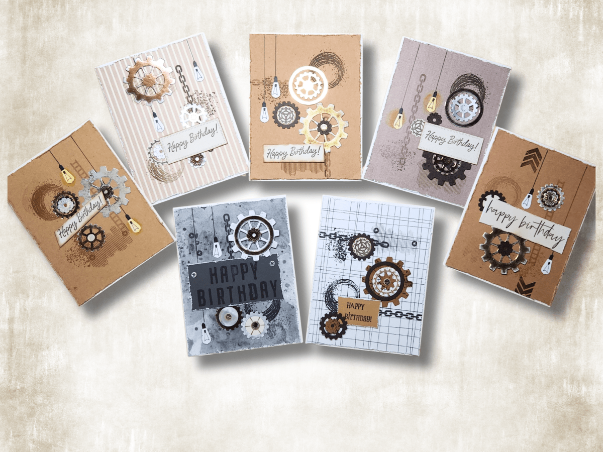 Masculine Birthday Cards with Gears &&nbsp;Textures